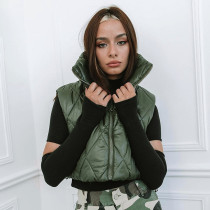 Thickened and warm rhombic standing collar short bread jacket cotton jacket Thickened and warm rhombic standing collar short bread jacket cotton jacket