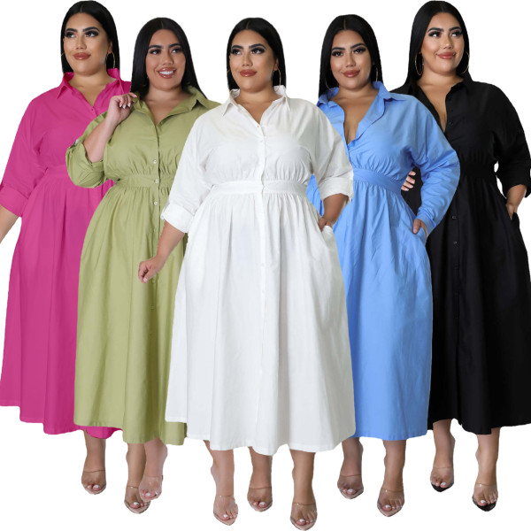 Oversized women's solid color long sleeved shirt skirt