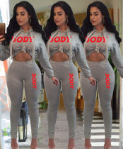 Letter embroidery solid color hooded cover two-piece set
