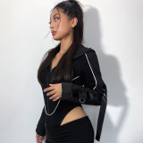 Zipper hooded long sleeved jumpsuit