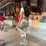 High waisted, buttocks up, flared pants, tight, ruffled pants