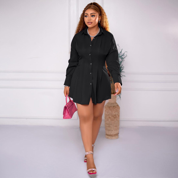 Lantern Sleeves Asymmetric Waist Wrapped Dress Shirt Skirt