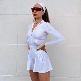 Zipper waist jumpsuit wide leg jumpsuit shorts