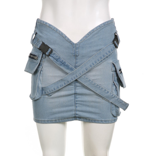 Pocket work denim skirt