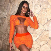 Tight fitting loose needle long sleeved hip wrap skirt