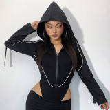 Zipper hooded long sleeved jumpsuit