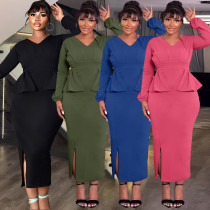 Long sleeved V-neck hidden zipper split back dress Long sleeved V-neck hidden zipper split back dress