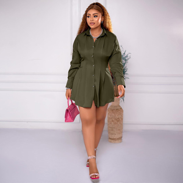 Lantern Sleeves Asymmetric Waist Wrapped Dress Shirt Skirt
