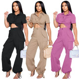 Short sleeved shirt, work bag, long pants, casual two-piece set