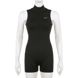Sleeveless half high neck invisible zipper sports jumpsuit shorts