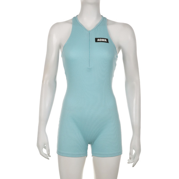 Zhangzi Spliced Zipper Tight High Elastic Yoga Casual One Piece Shorts