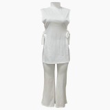 Solid color strapping round neck sexy loose casual set