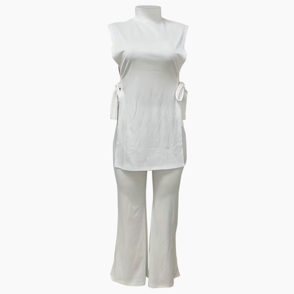 Solid color strapping round neck sexy loose casual set