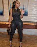 Sleeveless Round Neck Ice Silk Bright Face Slim Fit jumpsuit