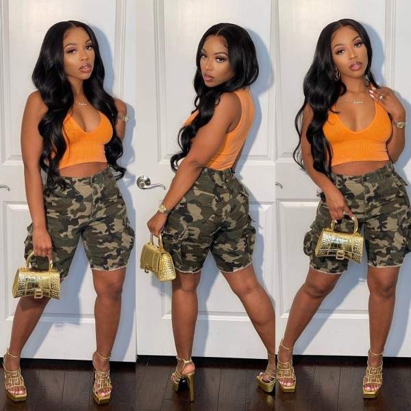 Camo slim fitting cotton shorts