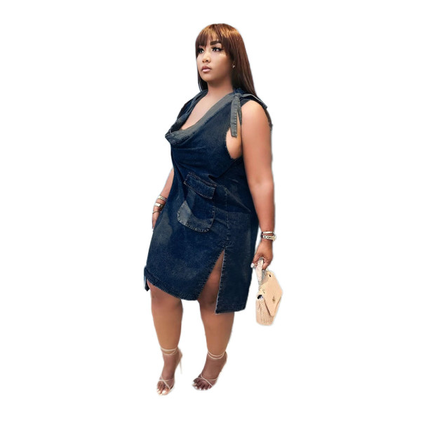 Split pocket denim skirt
