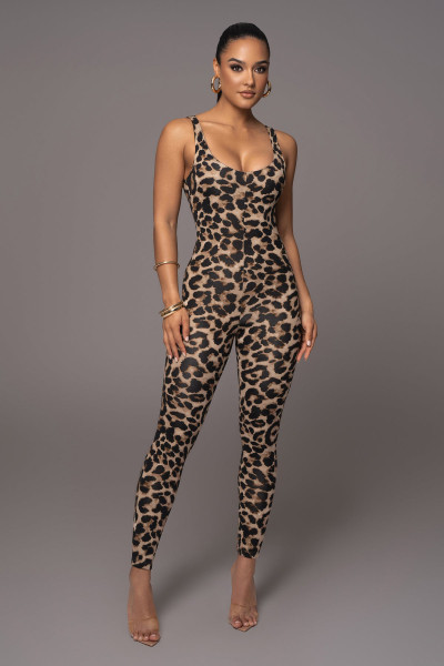 Large U-neck printed jumpsuit