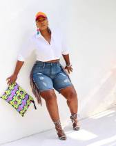 Tassel stretch denim shorts