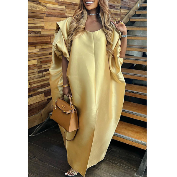 Solid color imitation silk dress