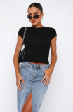 Lace hollow open back super short top wearing T-shirt