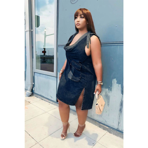 Split pocket denim skirt