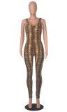 Large U-neck printed jumpsuit