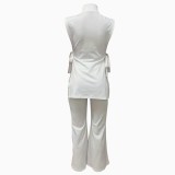 Solid color strapping round neck sexy loose casual set