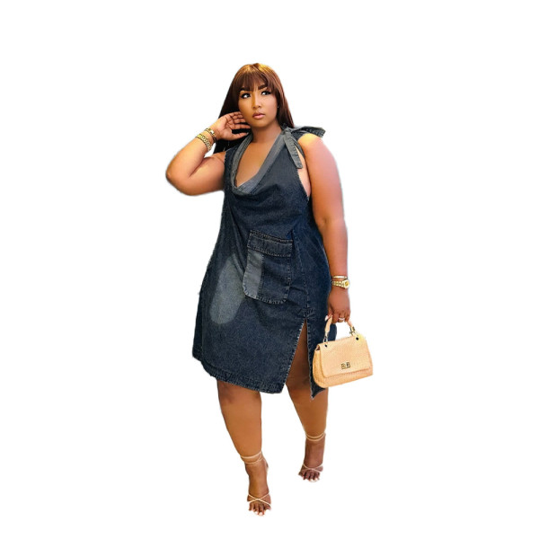 Split pocket denim skirt