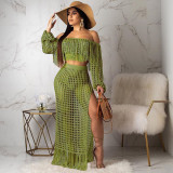 Mesh fringed beach skirt two-piece set