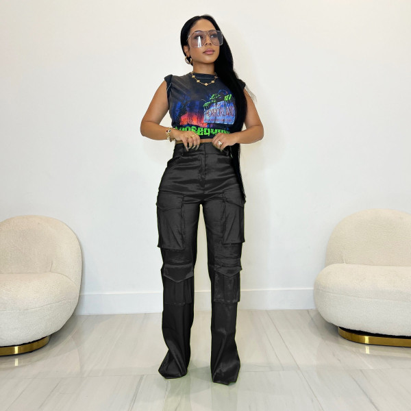 Women's solid color multi pocket work pants