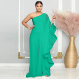 Multi color single shoulder sleeveless patchwork stretch jumpsuit