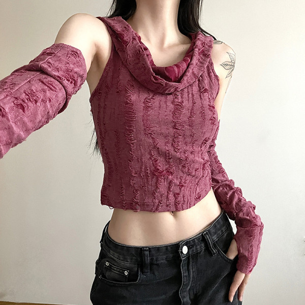 Women's Solid Color Slim Fit Open Navel Street Fashion Hooded Sleeveless Tank Top