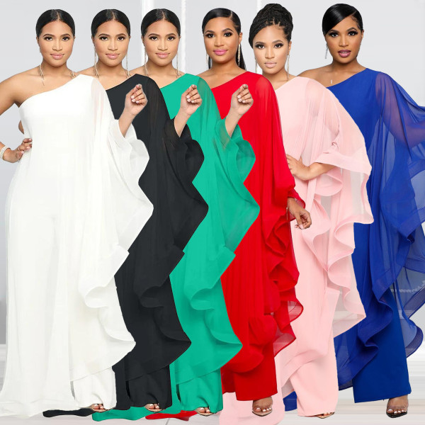 Multi color single shoulder sleeveless patchwork stretch jumpsuit