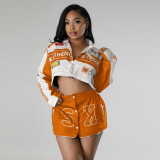 Detachable two piece motorcycle jacket with cool silk cotton printed cardigan jacket