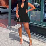 Solid color waistband cut out fluffy V-neck top skirt
