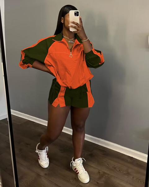 Fashion casual multicolor color matching two-piece set