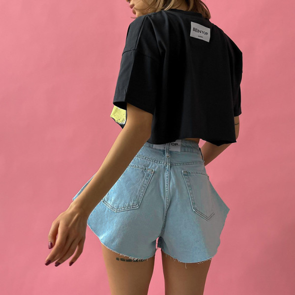 Single button short denim