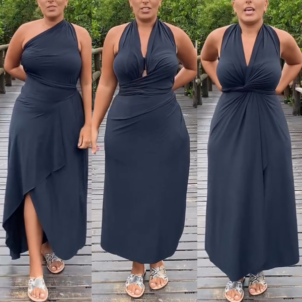Solid Irregular One Piece Multi Wear Strap Dress