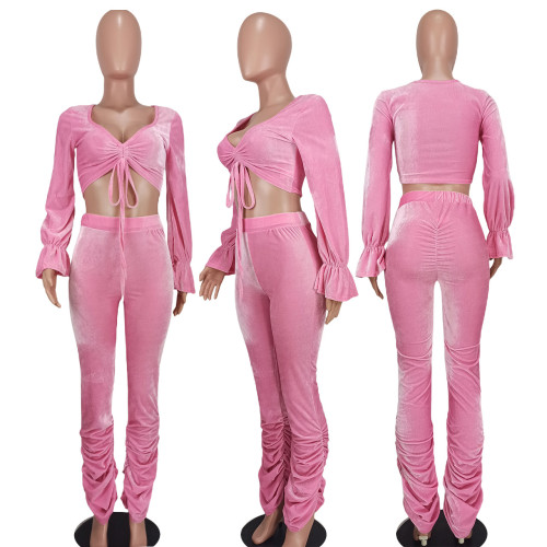 Sexy Two Piece Set with Non Pouring Plush and Wrinkled Waist