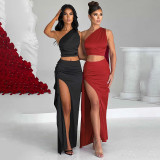 Umbilical Tank Top Sexy Slim Fit Half Skirt Long Dress Set