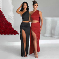 Umbilical Tank Top Sexy Slim Fit Half Skirt Long Dress Set