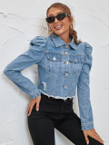 Polo collar denim casual short jacket