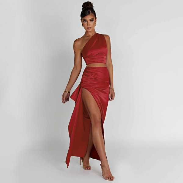 Umbilical Tank Top Sexy Slim Fit Half Skirt Long Dress Set