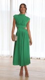 Standing Collar Macaron Open Waist Long Dress