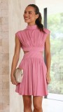 Waist up stand up collar open waist short dress