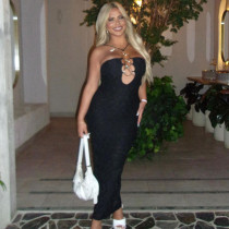 Sexy Slim Fit Hanging Strap Hollow Metal Ring Dress Sexy Slim Fit Hanging Strap Hollow Metal Ring Dress
