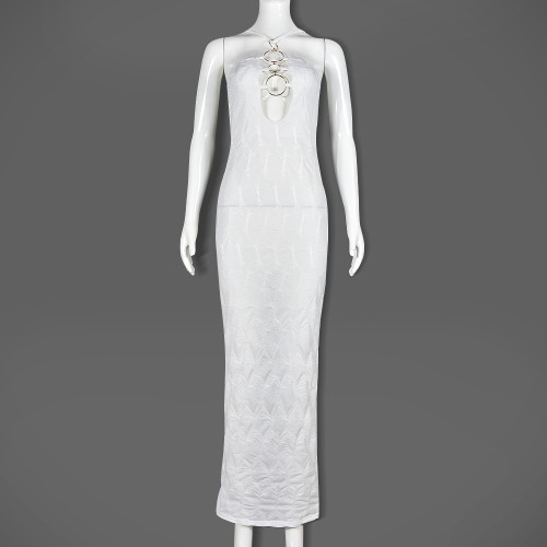 Sexy Slim Fit Hanging Strap Hollow Metal Ring Dress
