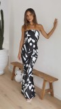Back hollowed out irregular contrasting color sexy suspender dress