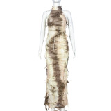 Sexy Tassel Hollow Open Back Hanging Neck One Step Dress