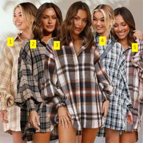 Checkered lantern sleeved long sleeved shirt